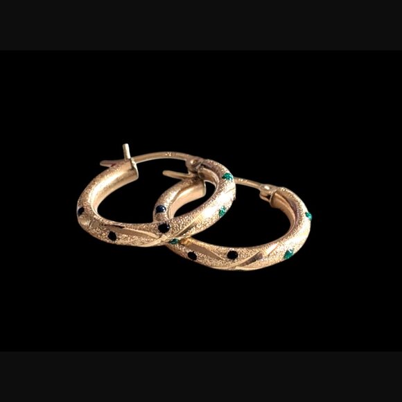 14k Solid Gold Textured Diamond Cut Multicolor Enamel .75